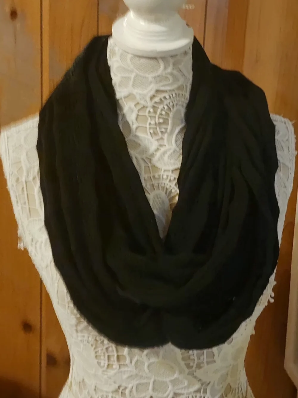 Echo Black Open Knit Textured Ribbed Continuous Infinity Scarf